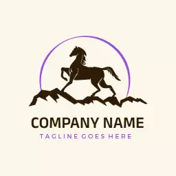 Elegant Galloping Horse Silhouette with Mountain Scene Logo Template
