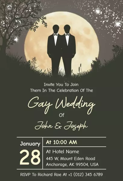 Elegant Gay Wedding Celebration Under Moonlight Invitation Template