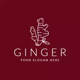 Elegant Ginger Root Illustration on Rich Red Background Logo Template