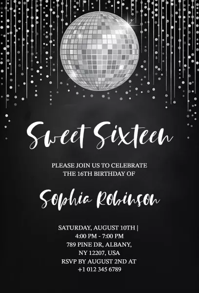 Elegant Glamorous Sweet 16 Birthday Celebration Invitation Template