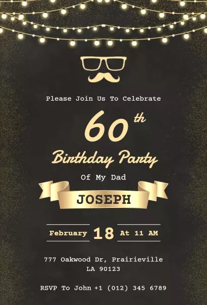 Elegant Gold 60th Birthday Celebration Invitation Template