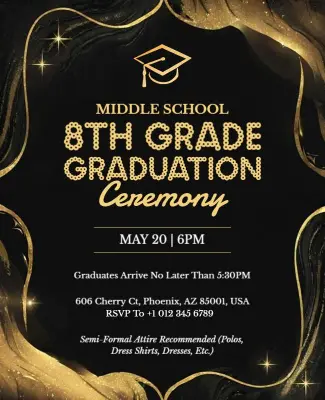 Elegant Gold 8th Grade Graduation Ceremony Flyer Template
