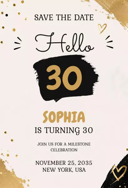 Elegant Gold and Black 30th Birthday Celebration Invitation Template