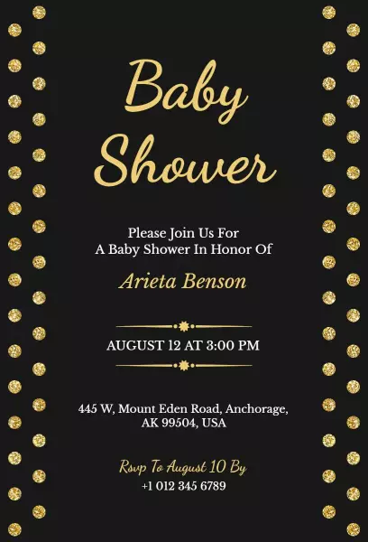 Elegant Gold and Black Baby Shower Celebration Invitation Template