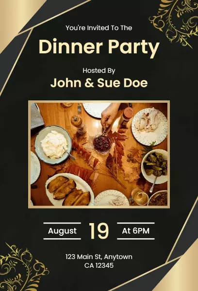 Elegant Gold and Black Dinner Party Invitation Template