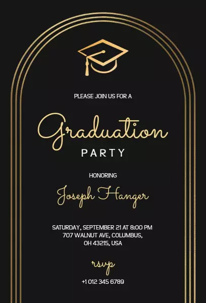 Elegant Gold and Black Graduation Party Invitation Template