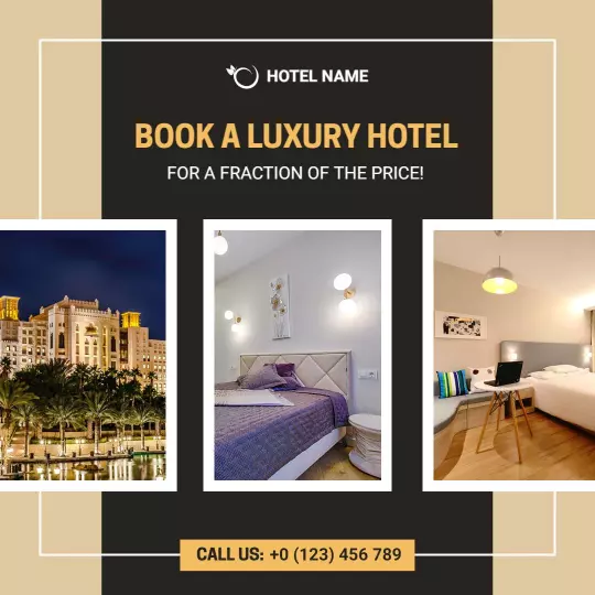 Elegant Gold and Black Luxury Hotel Booking Promotion Ad Template