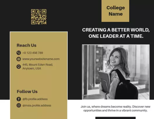 Elegant Gold and Black Minimalist College Recruitment Brochure Template