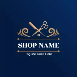 Elegant Gold and Blue Barber Shop Design for Modern Grooming Logo Template