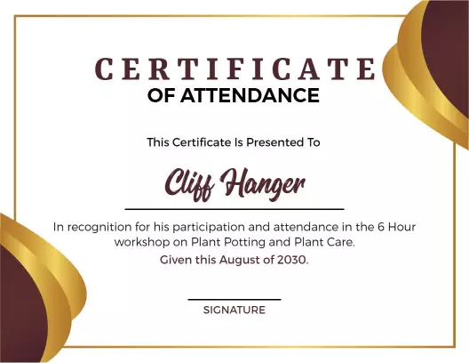 Elegant Gold and Burgundy Plant Care Workshop Certificate Template