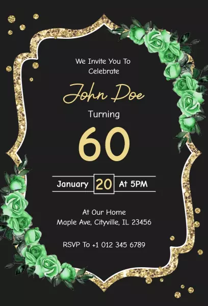 Elegant Gold and Green 60th Birthday Celebration Invitation Template