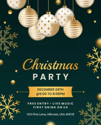 Elegant Gold and Green Christmas Party Celebration Poster Template