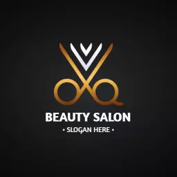 Elegant Gold and Silver Scissors Reflecting Beauty Salon Logo Template