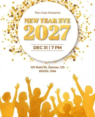 Elegant Gold and White 2027 New Year Eve Party Flyer Template