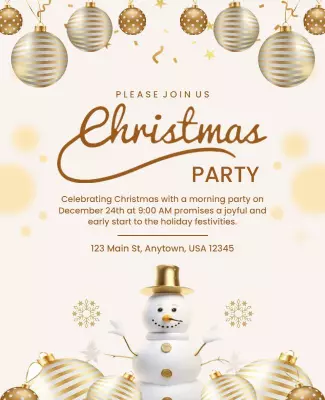 Elegant Gold and White Christmas Party Invitation Poster Template