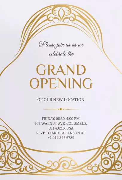Elegant Gold Art Deco Grand Opening Celebration Invitation Template