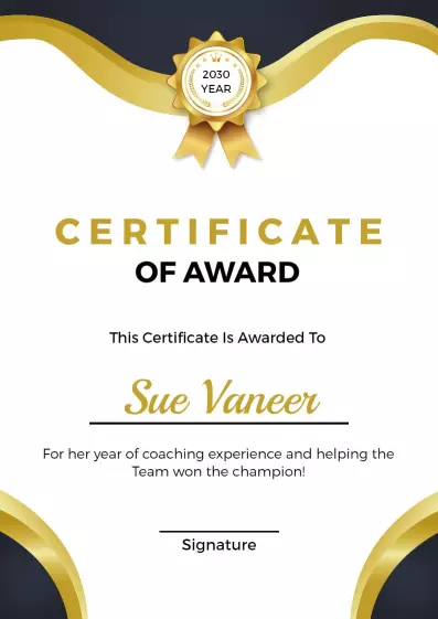 Elegant Gold Award for Team Achievement Certificate Template