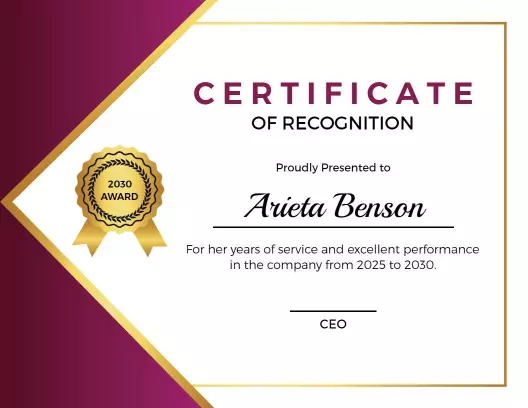 Elegant Gold Award Recognition for Outstanding Service Certificate Template