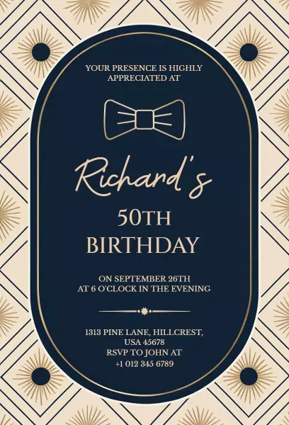 Elegant Gold Bowtie 50th Birthday Celebration Invitation Template
