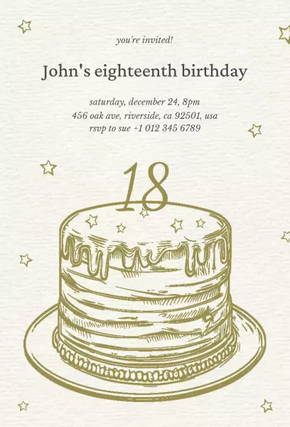 Elegant Gold Cake 18th Birthday Celebration Invitation Template
