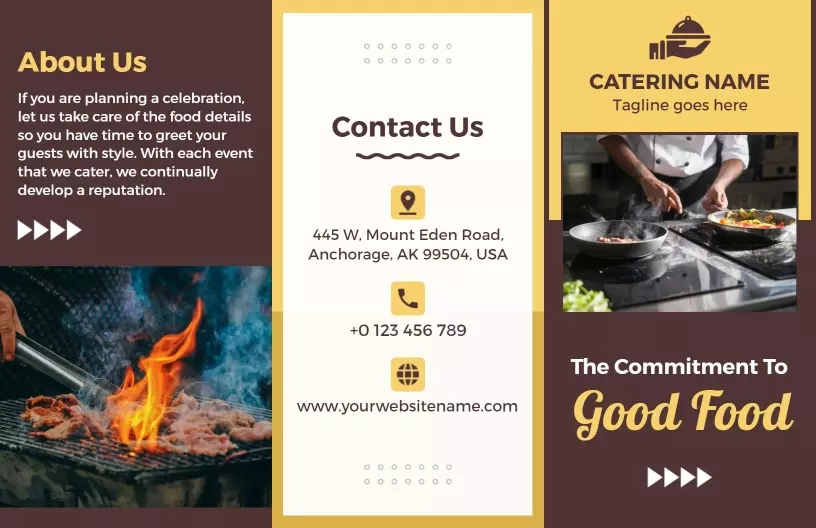 Elegant Gold Catering Services Event Planning Brochure Template