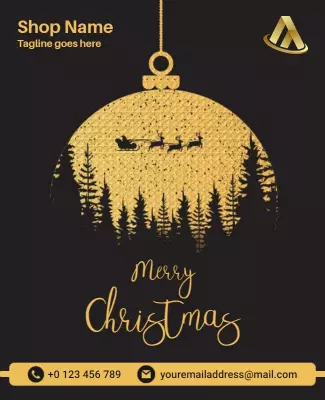 Elegant Gold Christmas Ornament with Reindeer Poster Template