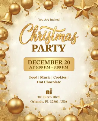 Elegant Gold Christmas Party Celebration Flyer Template