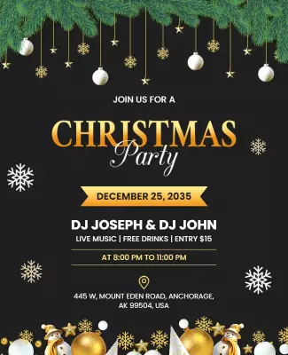 Elegant Gold Christmas Party Celebration Poster Template