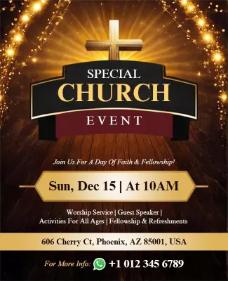 Elegant Gold Church Event Invitation with Fellowship Poster Template