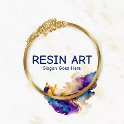 Elegant Gold Circular Design with Colorful Swirls in Resin Art Logo Template