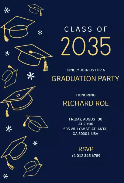 Elegant Gold Class of 2035 Graduation Party Invitation Template