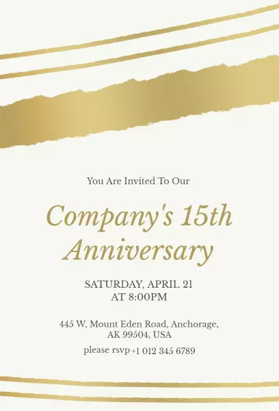 Elegant Gold Company 15th Anniversary Celebration Invitation Template