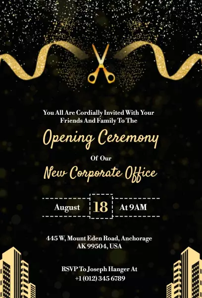 Elegant Gold Corporate Office Grand Opening Invitation Template
