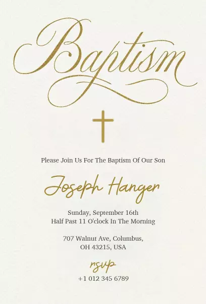 Elegant Gold Cross Baptism Ceremony Invitation Template