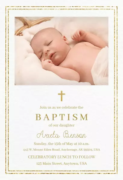 Elegant Gold Cross Infant Baptism Celebration Invitation Template