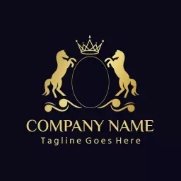 Elegant Gold Emblem with Regal Horses and Crown Logo Template