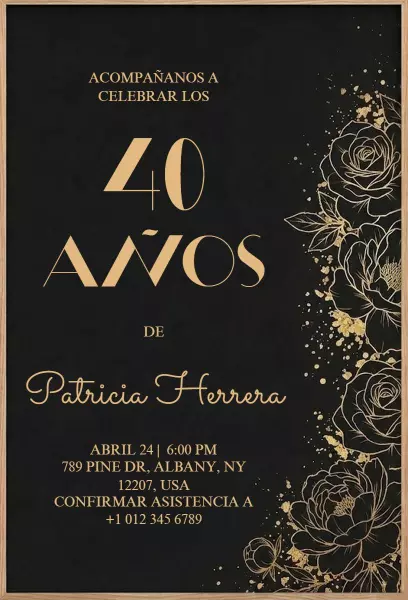 Elegant Gold Floral 40th Birthday Celebration Invitation Template