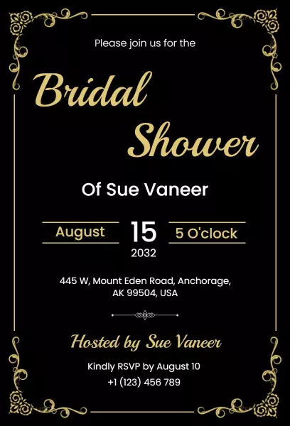 Elegant Gold Floral Bridal Shower Celebration Invitation Template