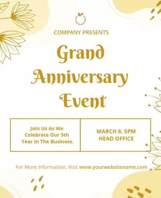 Elegant Gold Floral Company Anniversary Event Flyer Template
