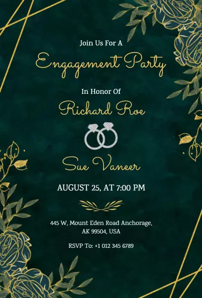 Elegant Gold Floral Engagement Party Celebration Invitation Template
