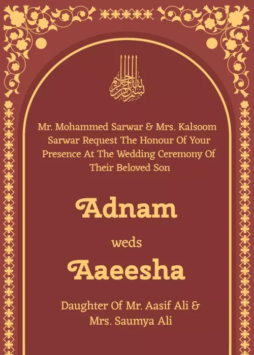 Elegant Gold Floral Muslim Wedding Nikah Invitation Template