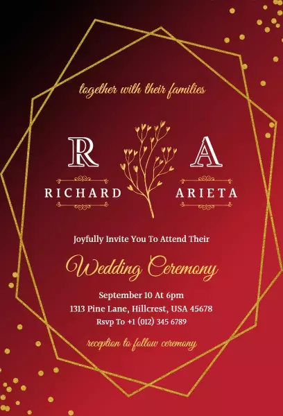 Elegant Gold Floral Wedding Ceremony Invitation Template