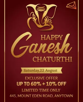 Elegant Gold Ganesh Chaturthi Festival Offer Poster Template
