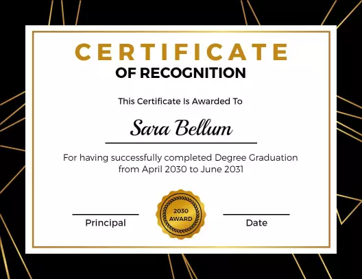 Elegant Gold Geometric Graduation Recognition Certificate Template