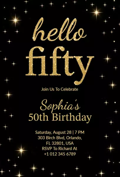 Elegant Gold Glamour 50th Birthday Celebration Invitation Template