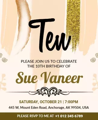Elegant Gold Glitter 10th Birthday Celebration Poster Template