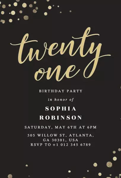Elegant Gold Glitter 21st Birthday Celebration Invitation Template
