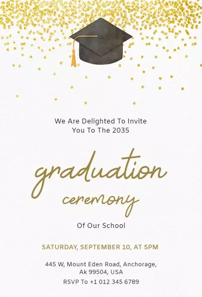 Elegant Gold Glitter Graduation Ceremony Invitation Template