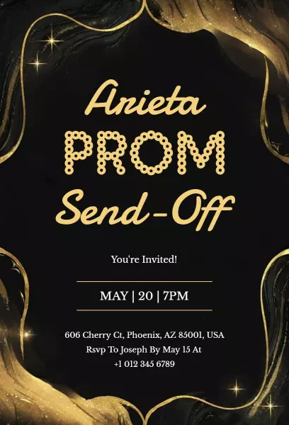 Elegant Gold Glitter Prom Send-Off Celebration Invitation Template
