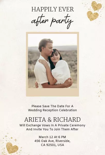 Elegant Gold Glitter Wedding Reception Save The Date Invitation Template